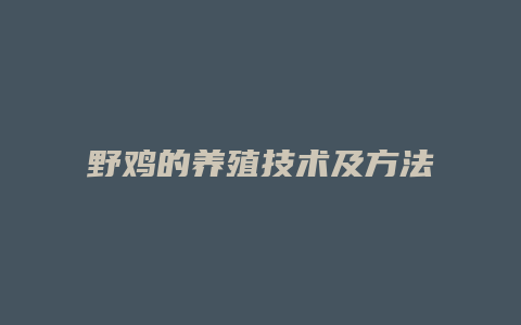 野鸡的养殖技术及方法