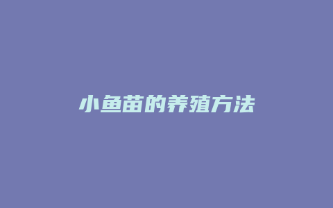 小鱼苗的养殖方法