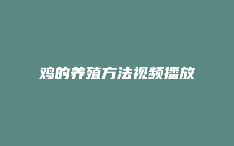 鸡的养殖方法视频播放