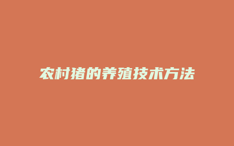 农村猪的养殖技术方法