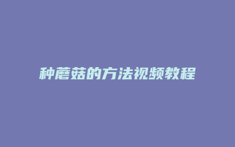 种蘑菇的方法视频教程