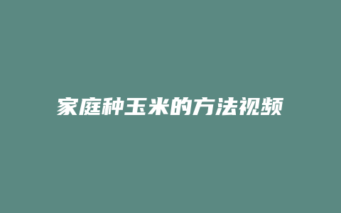 家庭种玉米的方法视频