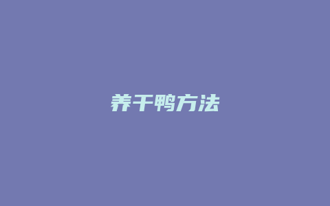 养干鸭方法