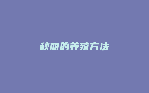 秋丽的养殖方法